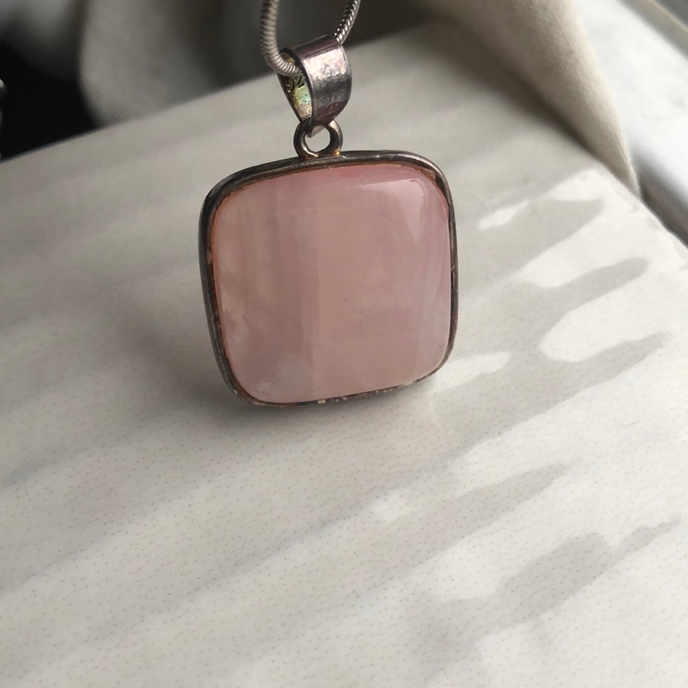 Square Rose Quartz Necklace